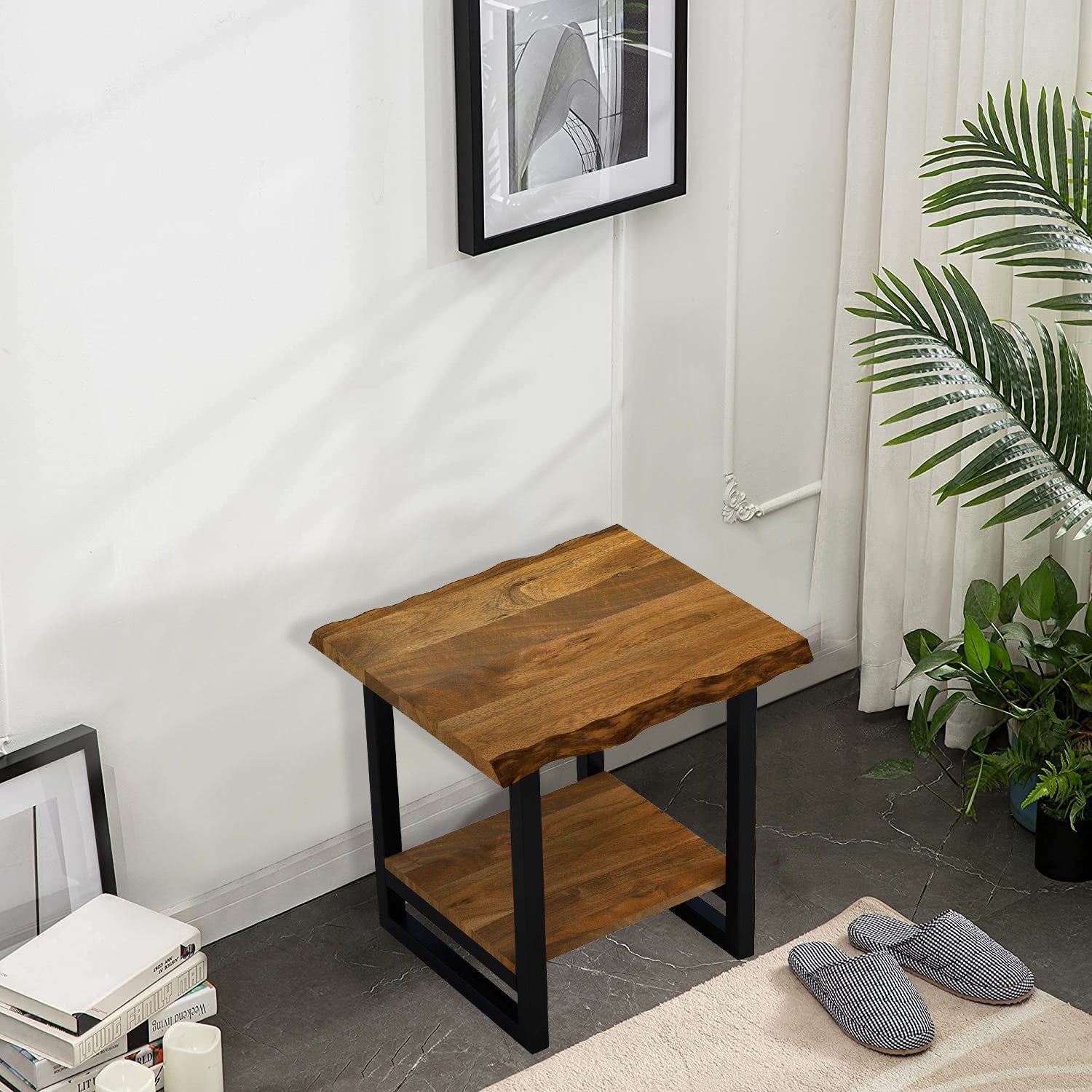 HomeRoots Modern Rustic Live Edge Acacia Wood End Table