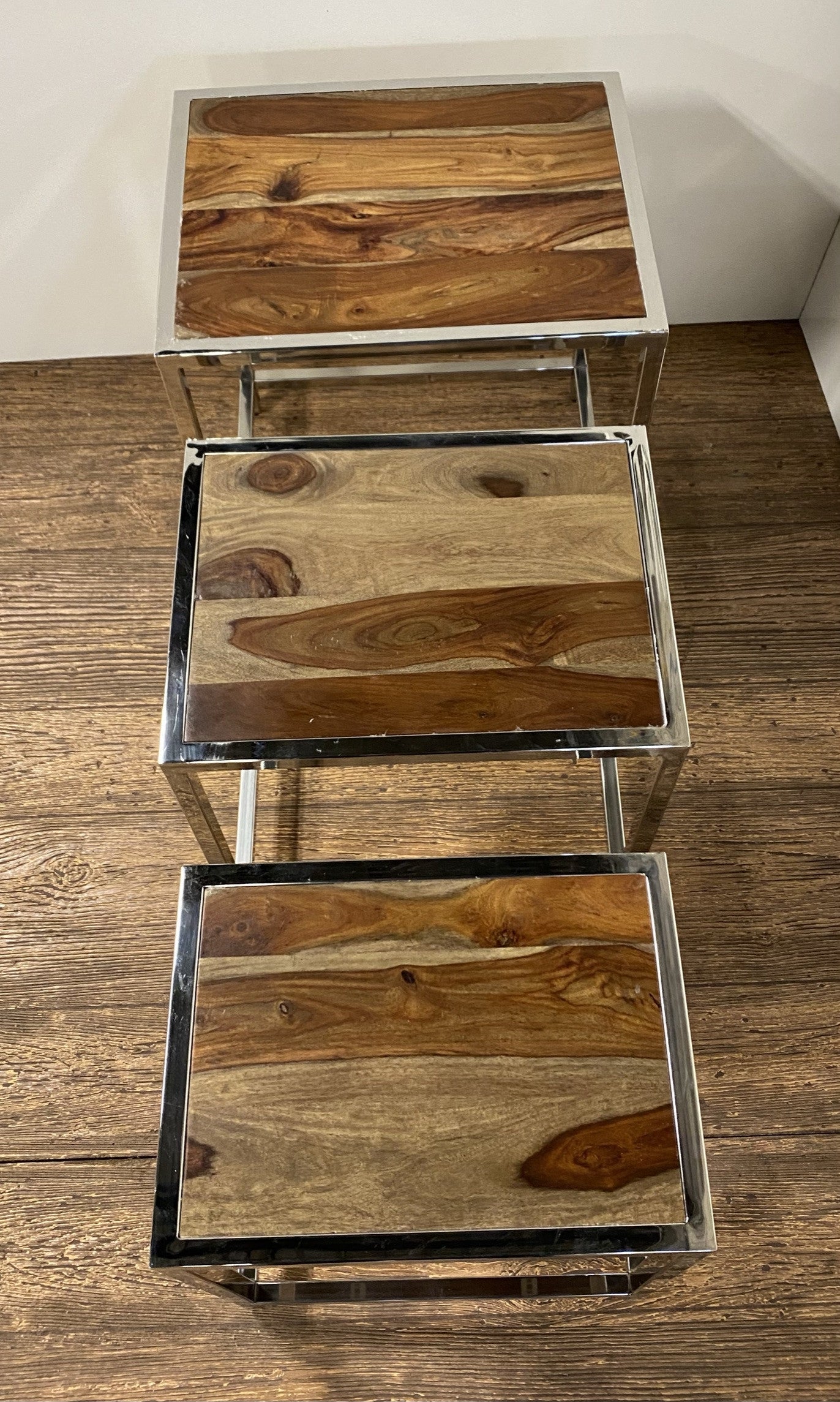 HomeRoots Modern Rustic Nesting Tables in Set of 3