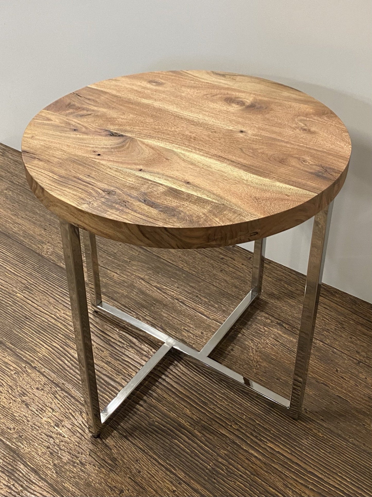 HomeRoots Modern Rustic Side or End Table With Antiqued Silver Finish