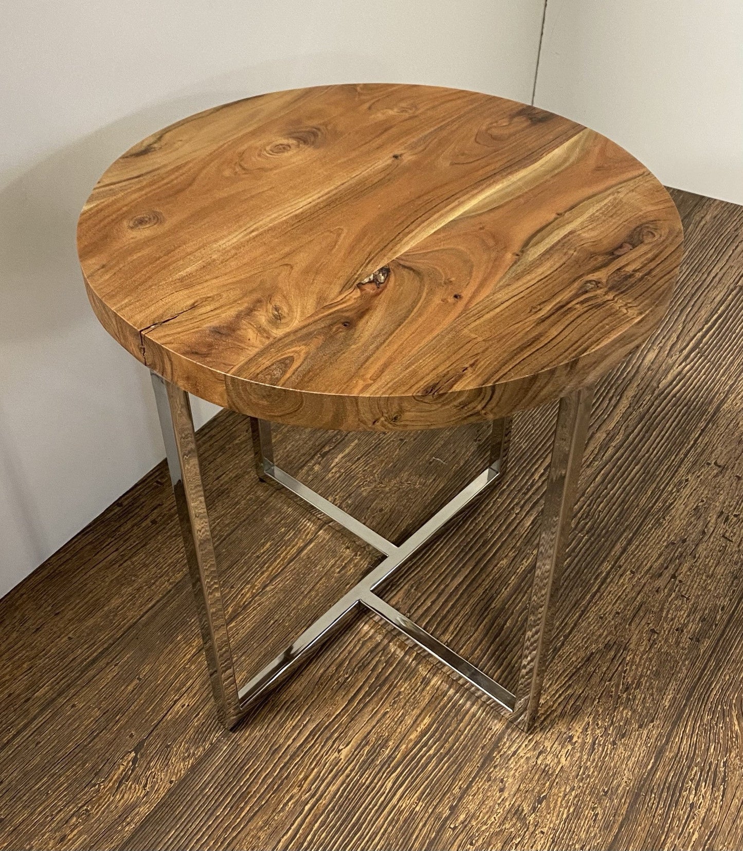 HomeRoots Modern Rustic Side or End Table With Antiqued Silver Finish