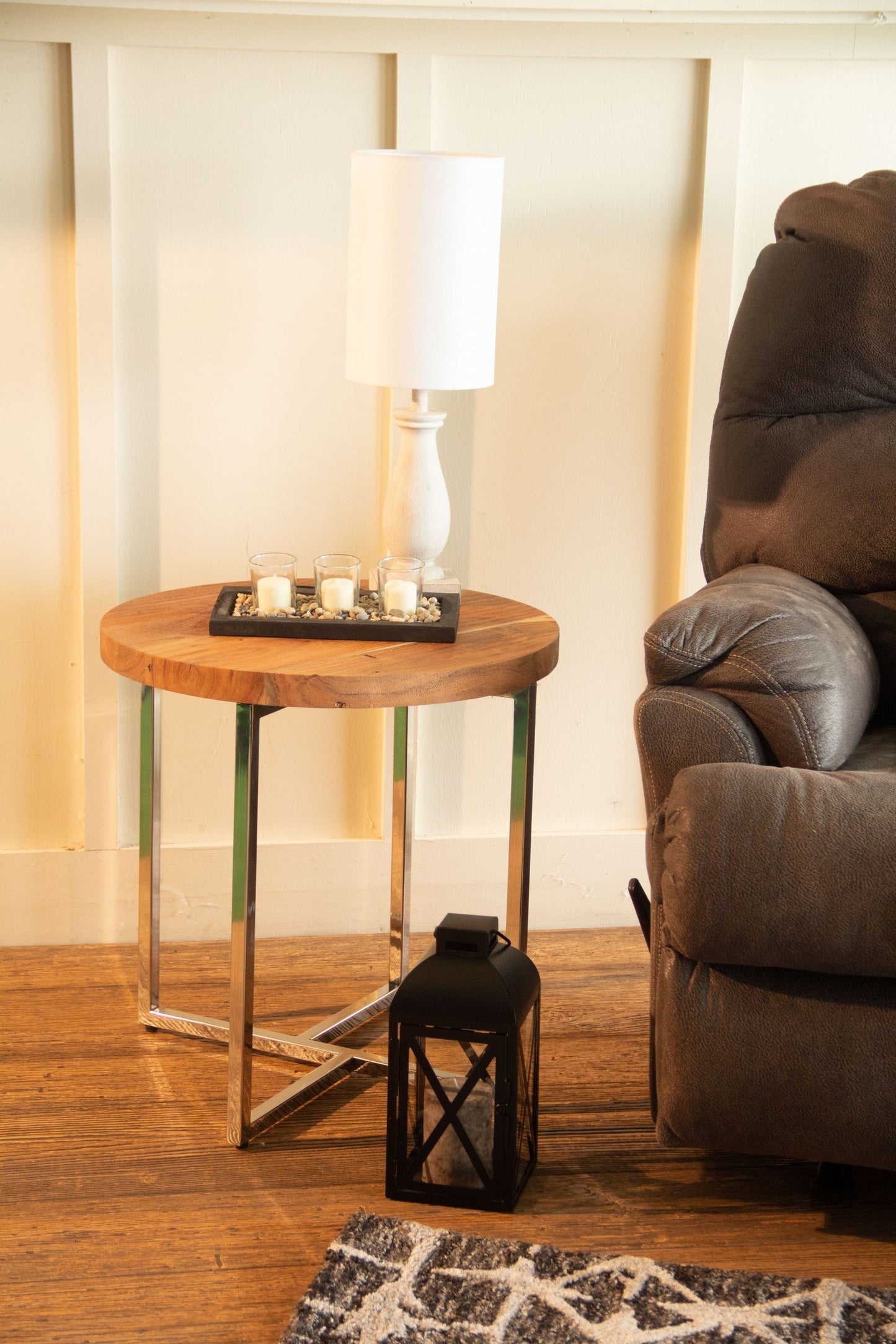 HomeRoots Modern Rustic Side or End Table With Antiqued Silver Finish