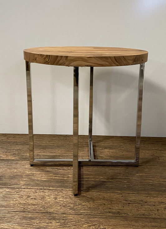 HomeRoots Modern Rustic Side or End Table With Antiqued Silver Finish