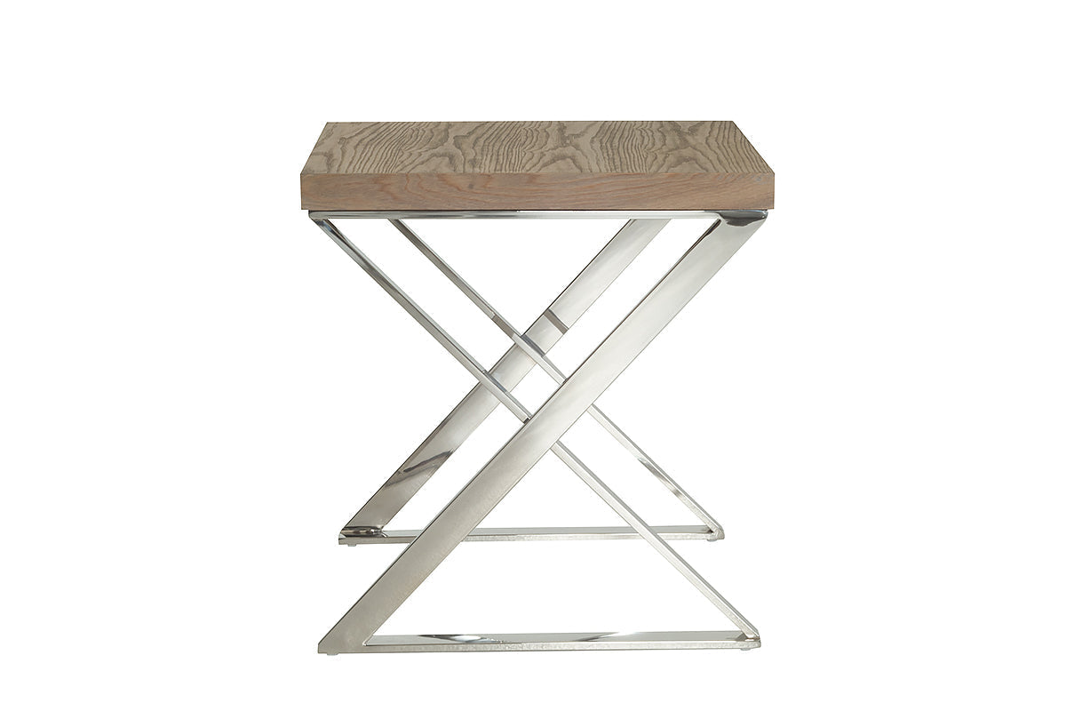 HomeRoots Modern Steel End Table in Ash Finish