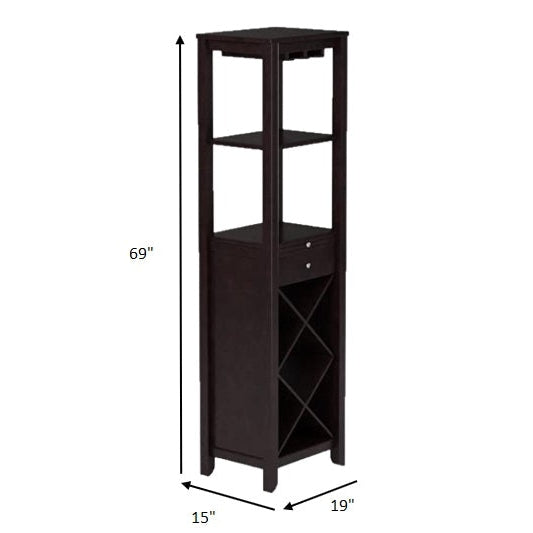 HomeRoots Modern Style Wood Wine Cabinet in Dark Brown Finish