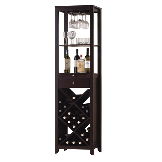 HomeRoots Modern Style Wood Wine Cabinet in Dark Brown Finish