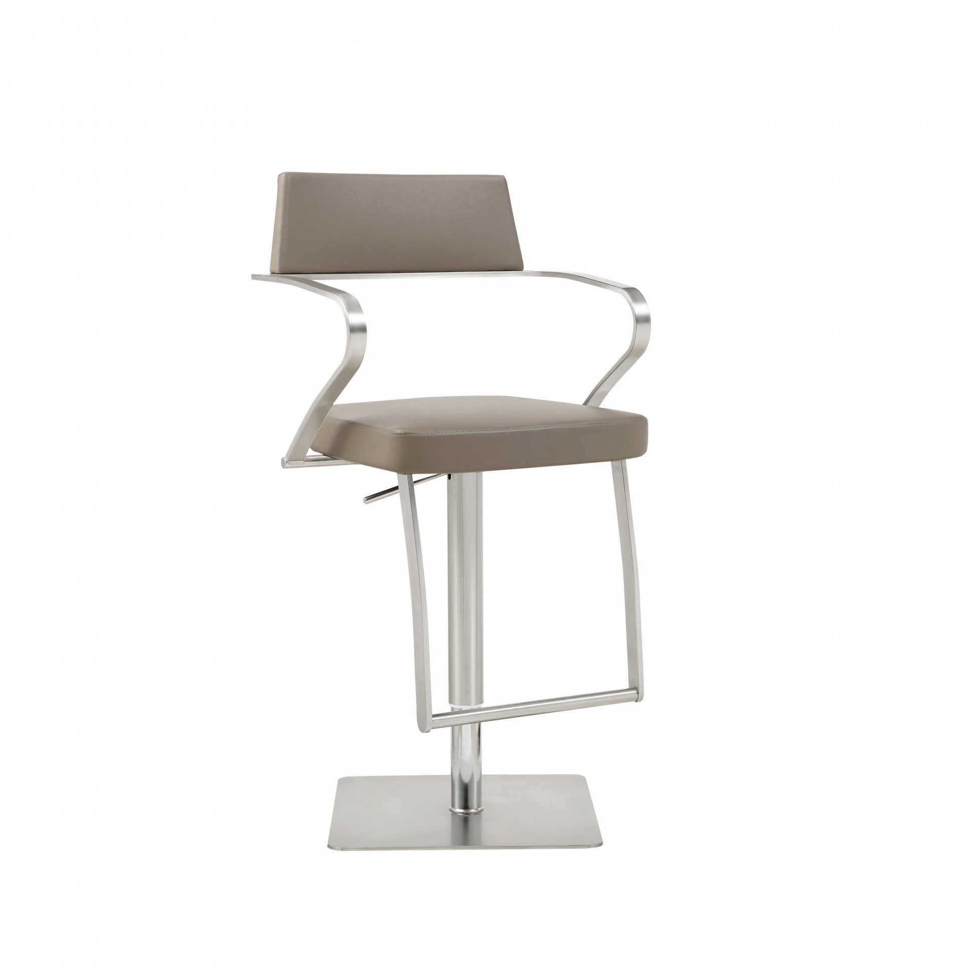 HomeRoots Modern Taupe Faux Leather Adjustable Barstool with Arms