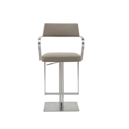 HomeRoots Modern Taupe Faux Leather Adjustable Barstool with Arms