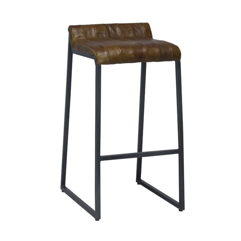 HomeRoots Modern Vintage Brown Leather And Iron Bar Stool