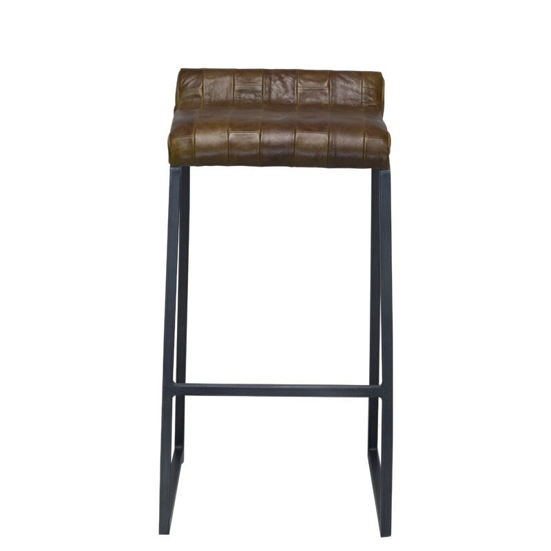 HomeRoots Modern Vintage Brown Leather And Iron Bar Stool