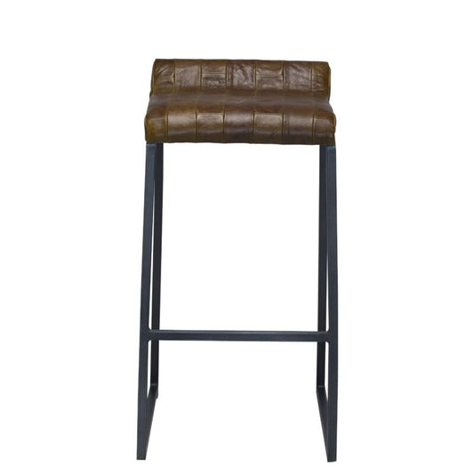 HomeRoots Modern Vintage Brown Leather And Iron Bar Stool