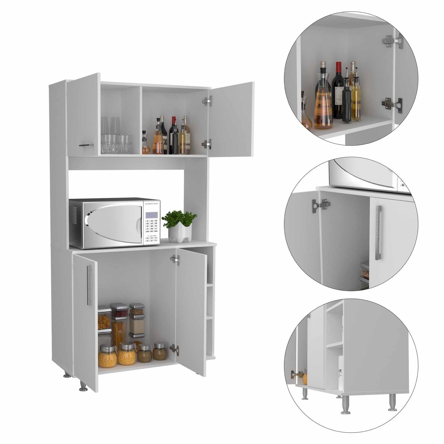 HomeRoots Modern White Kitchen Cabinet With 2 Storage Shelves