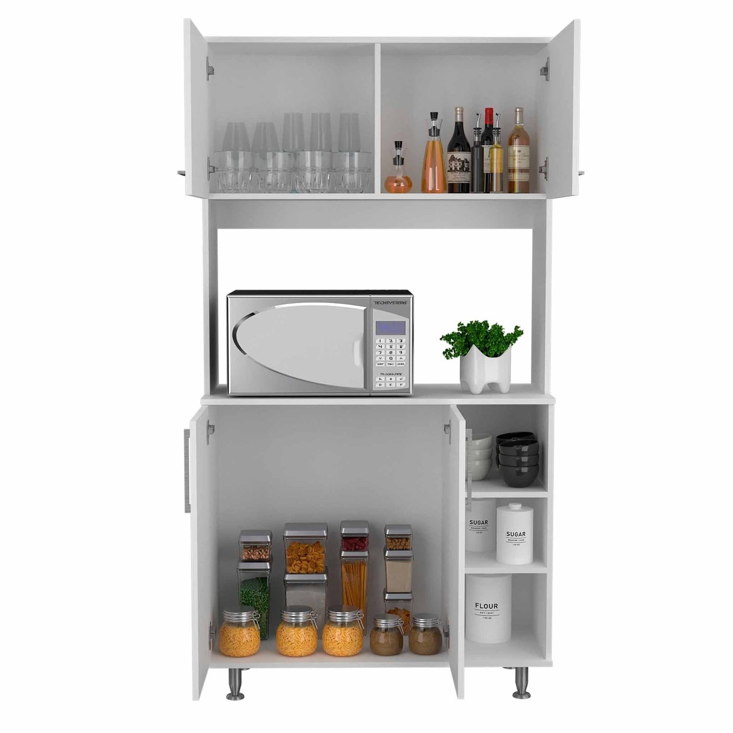 HomeRoots Modern White Kitchen Cabinet With 2 Storage Shelves