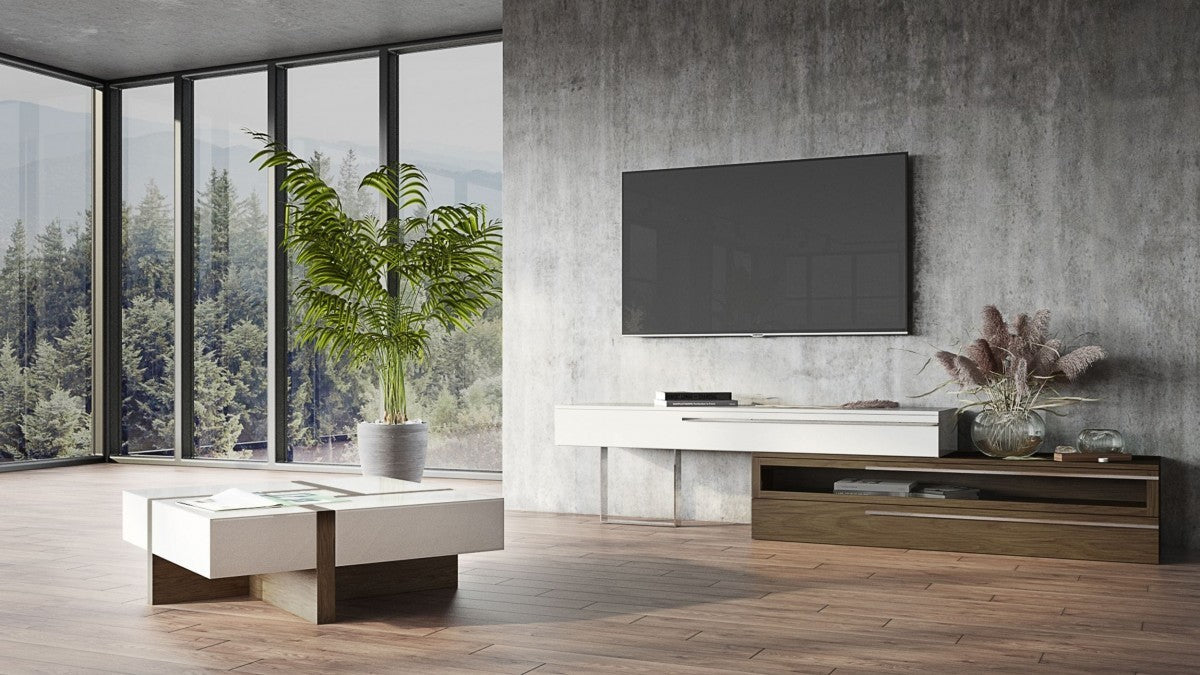 HomeRoots Modern White and Walnut Square Coffee Table with Storage