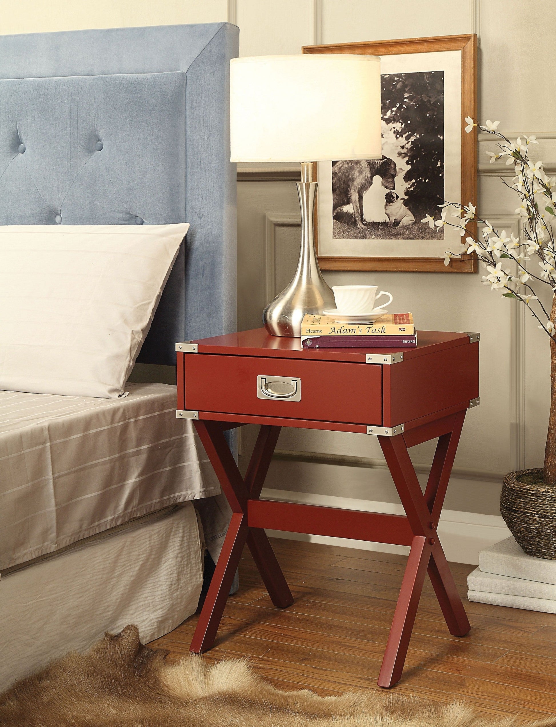 HomeRoots Modern X Shape Wooden Storage End Table in Red Finish