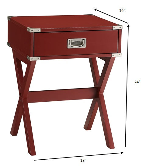 HomeRoots Modern X Shape Wooden Storage End Table in Red Finish