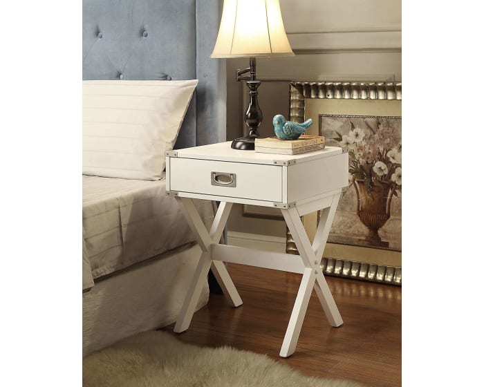 HomeRoots Modern X Shape Wooden Storage End Table in White Finish