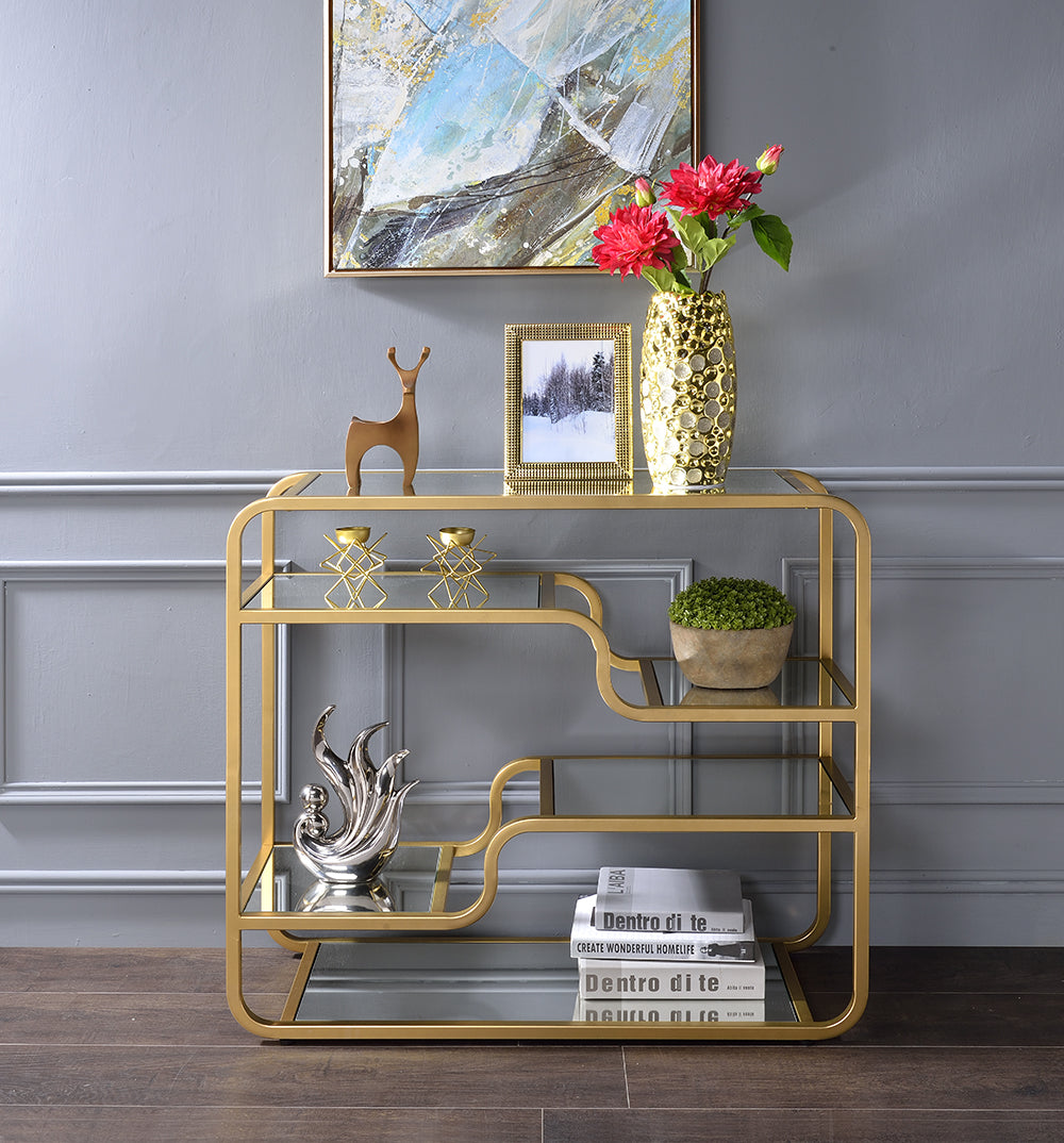 HomeRoots Modern Yet Retro Gold And Glass Bar Table