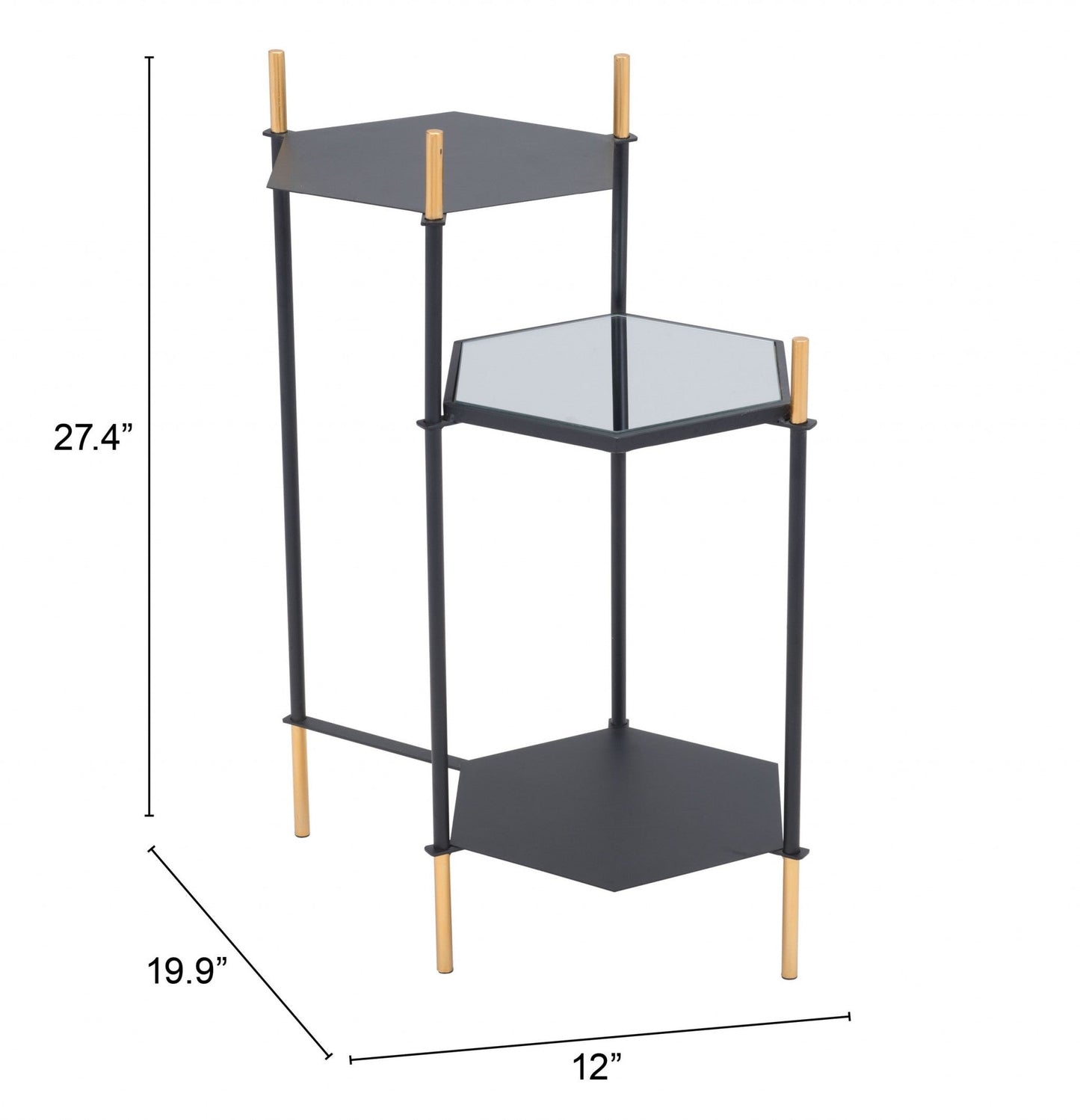 HomeRoots Moderna 3 Level Black and Gold Accent Side Table