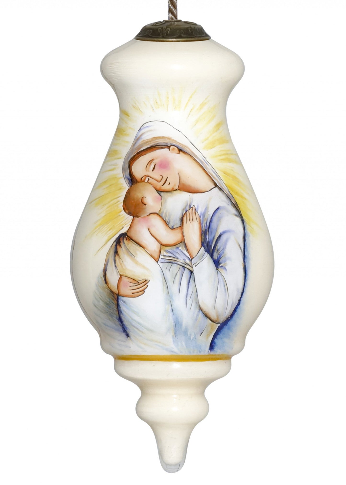HomeRoots Mother Mary with Baby Hand Painted Mouth Blown Glass Ornament