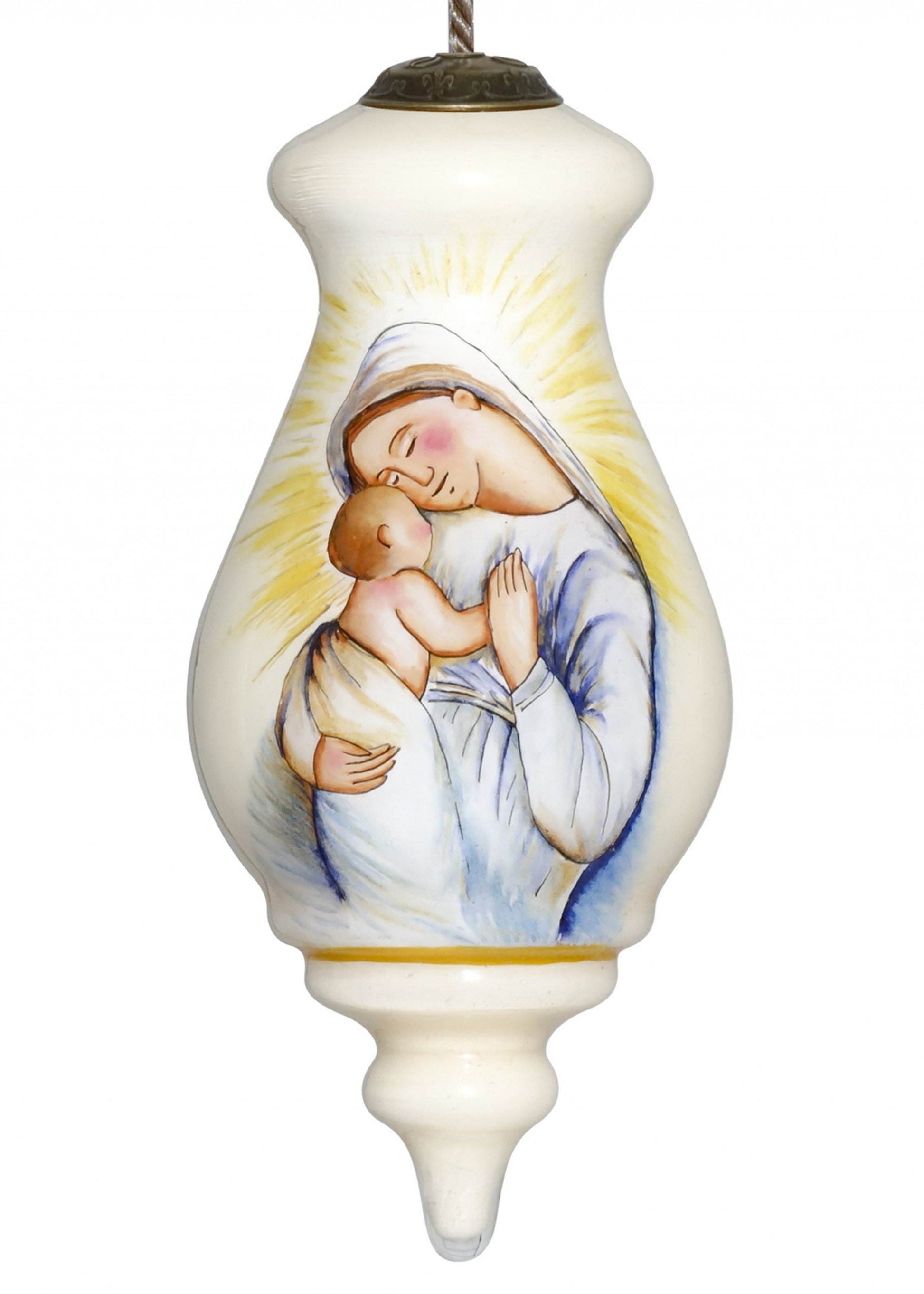 HomeRoots Mother Mary with Baby Hand Painted Mouth Blown Glass Ornament