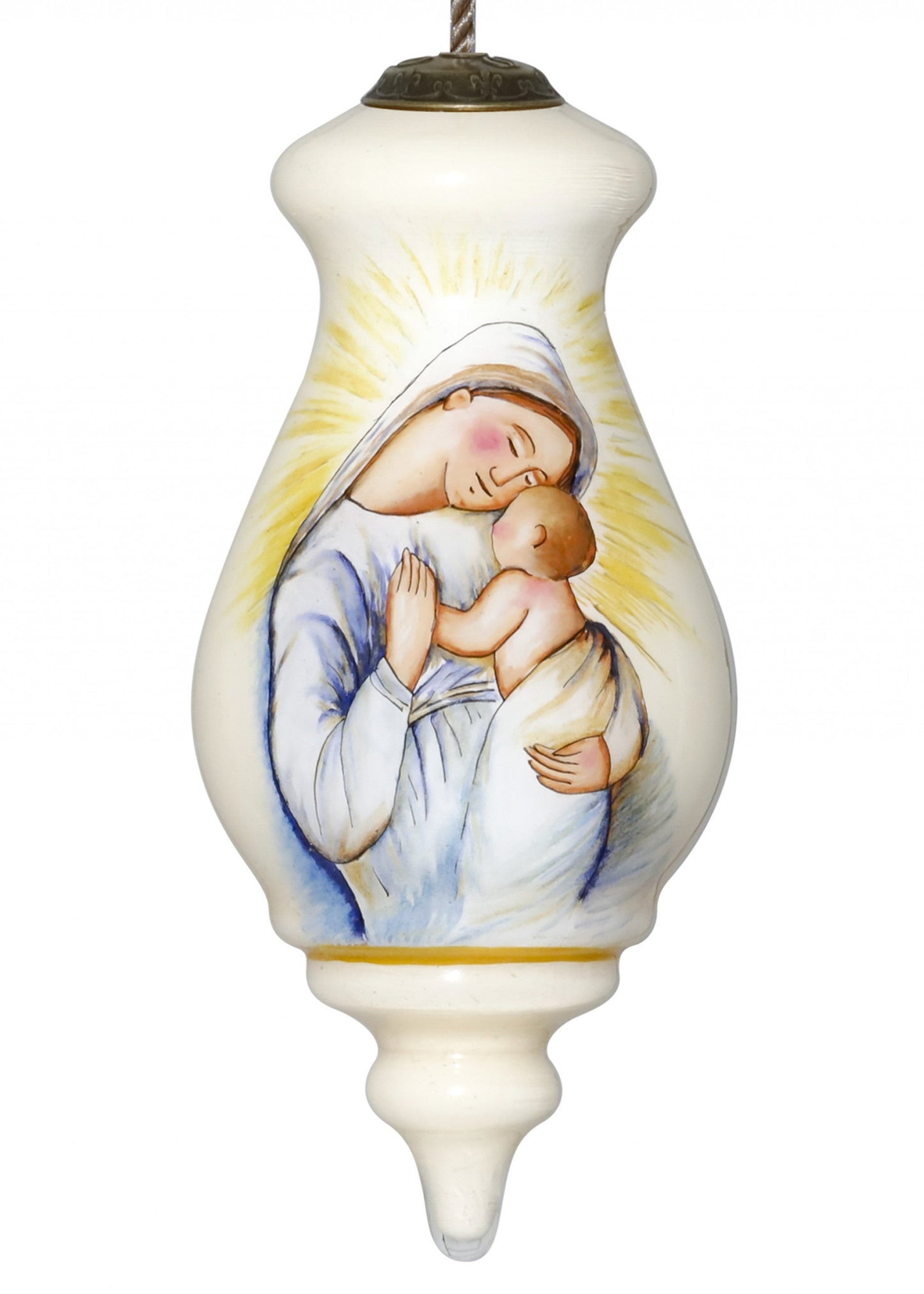 HomeRoots Mother Mary with Baby Hand Painted Mouth Blown Glass Ornament