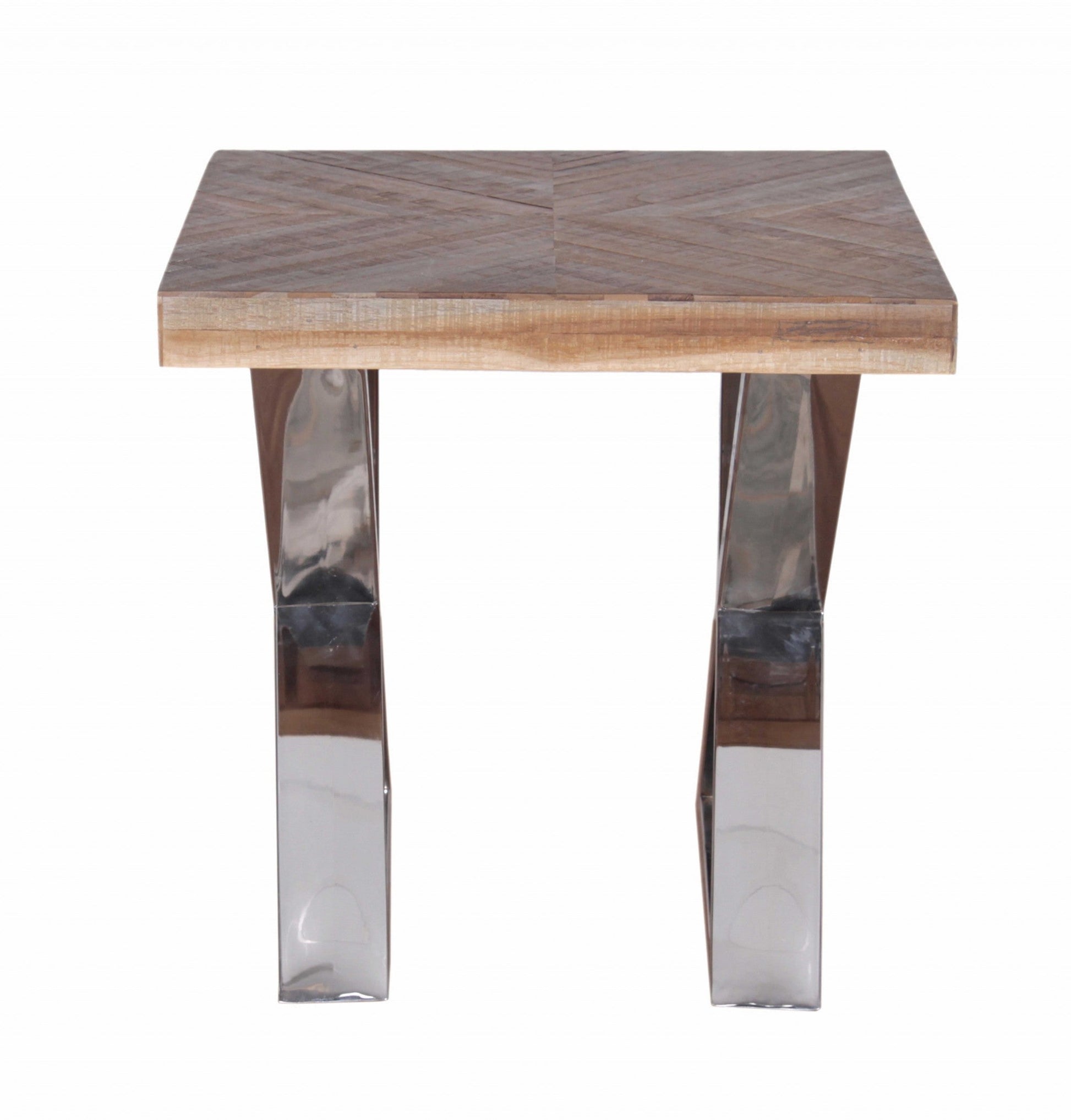 HomeRoots Multi Grain Wood and Chrome End or Side Table