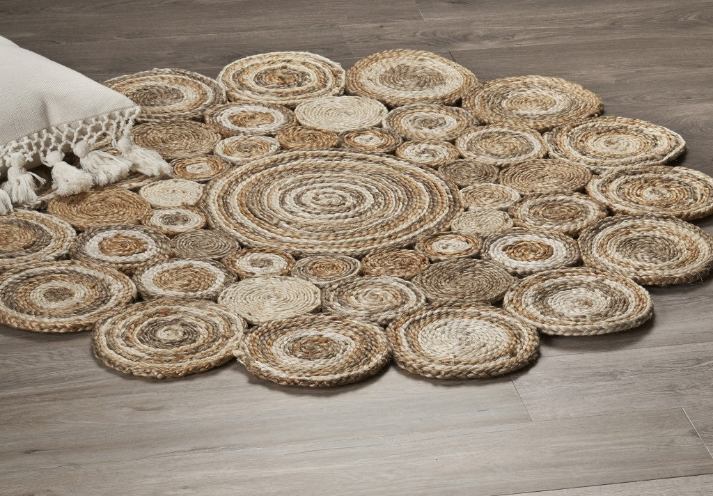 HomeRoots Multi-toned Intricate Circle Natural Jute Area Rug