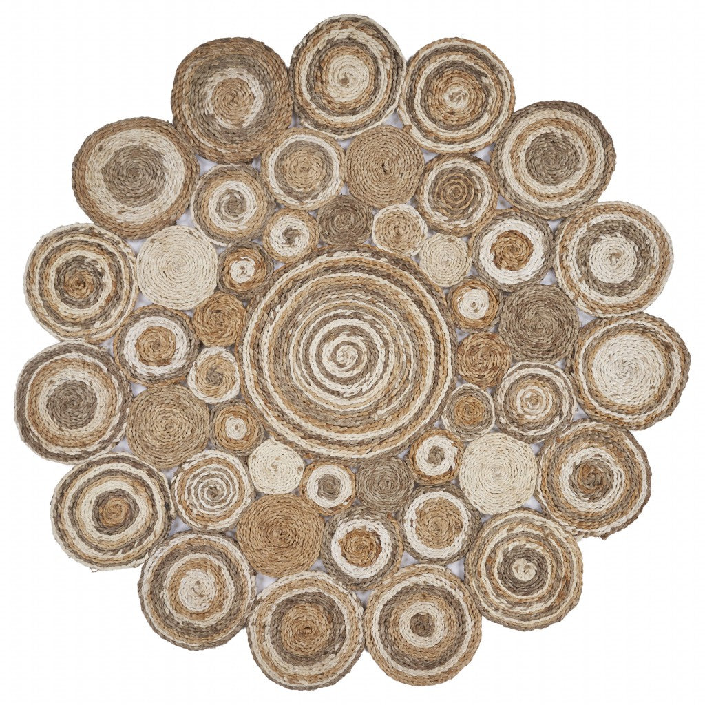 HomeRoots Multi-toned Intricate Circle Natural Jute Area Rug