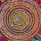 HomeRoots Multicolored Chindi and Natural Jute Fringed Round Rug