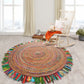HomeRoots Multicolored Chindi and Natural Jute Fringed Round Rug