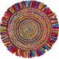 HomeRoots Multicolored Chindi and Natural Jute Fringed Round Rug