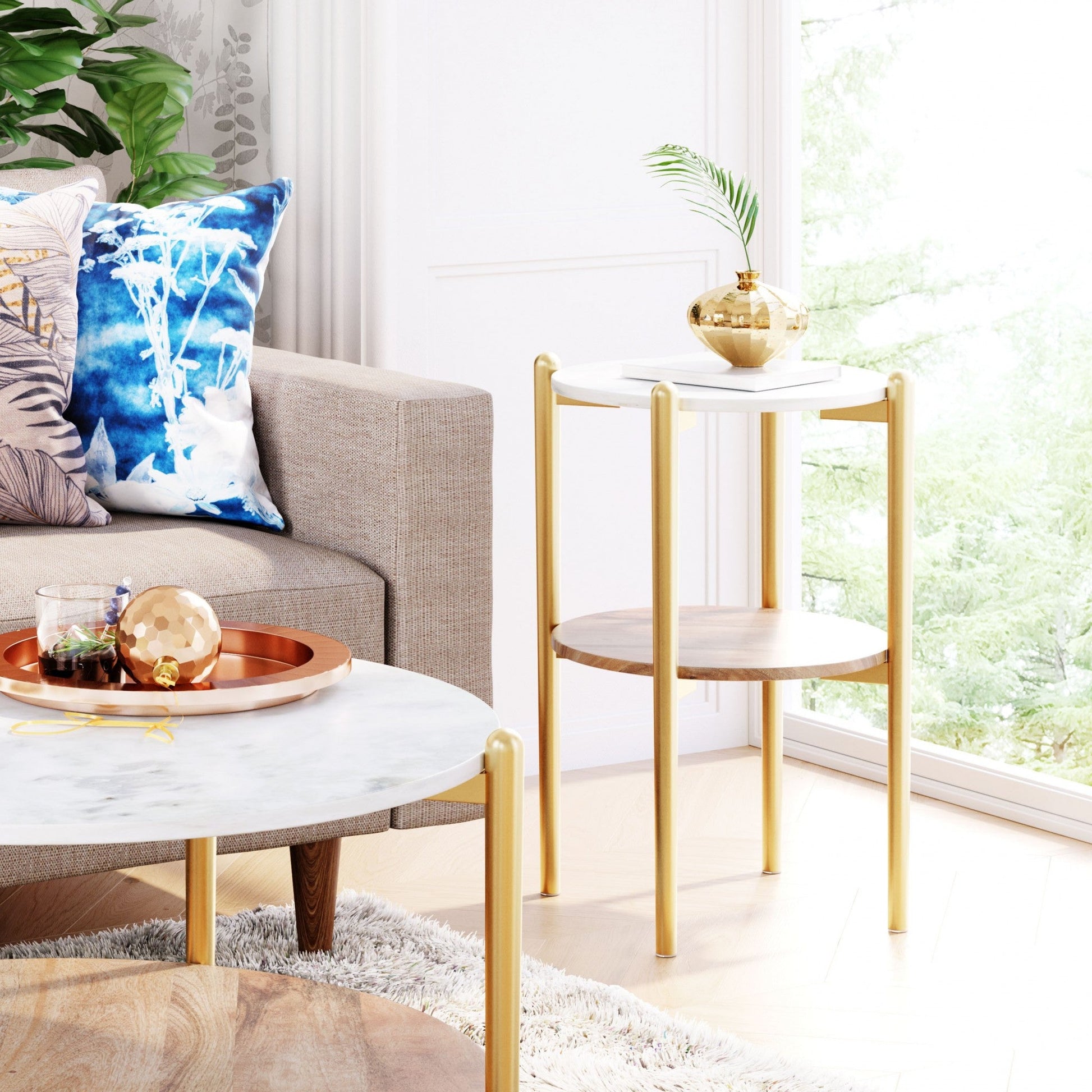 HomeRoots Narrow White and Gold Marble Top Table