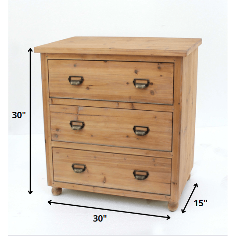 HomeRoots Natural 3-Drawer Minimalist Loft Wood Cabinet