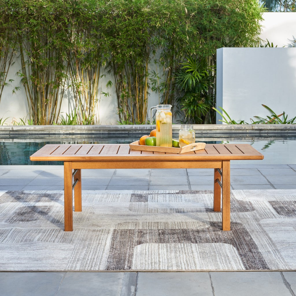 HomeRoots Natural Wood Rectangular Coffee Table With Metal Base