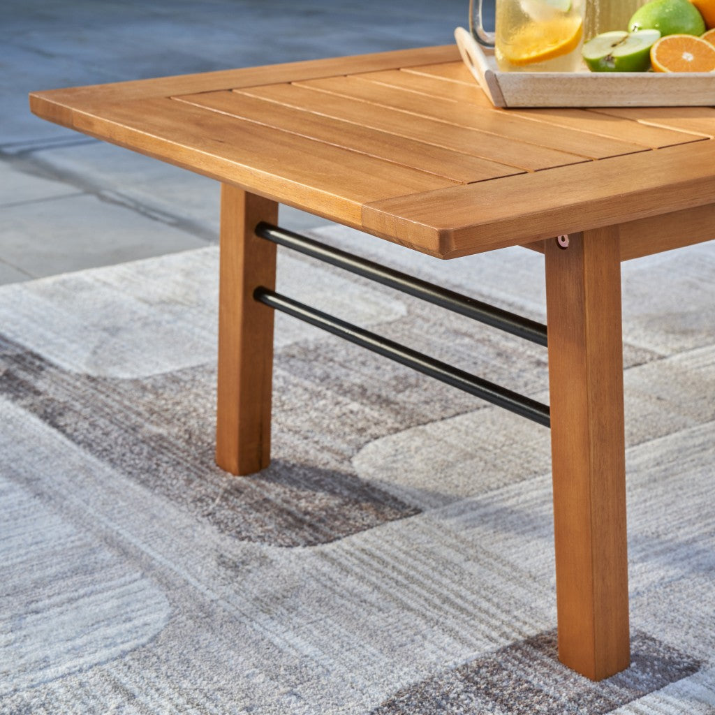 HomeRoots Natural Wood Rectangular Coffee Table With Metal Base
