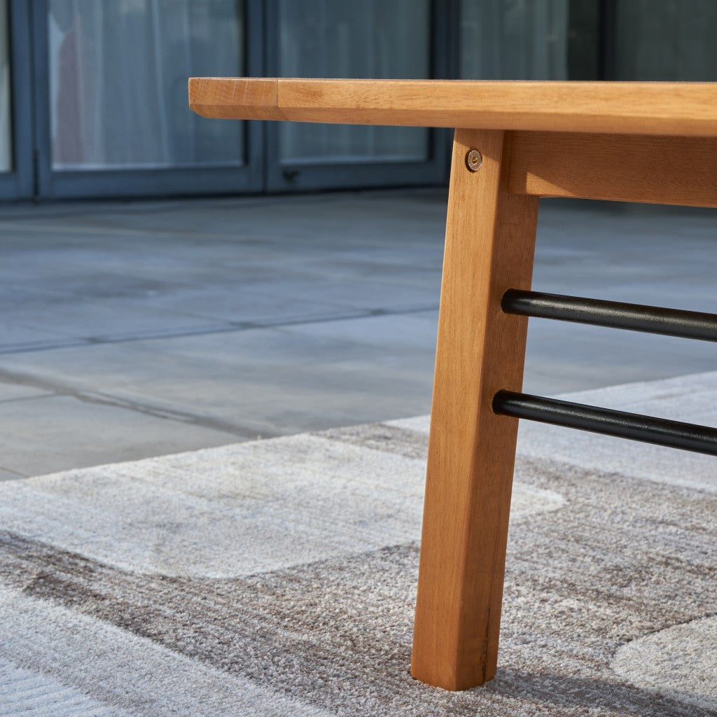 HomeRoots Natural Wood Rectangular Coffee Table With Metal Base