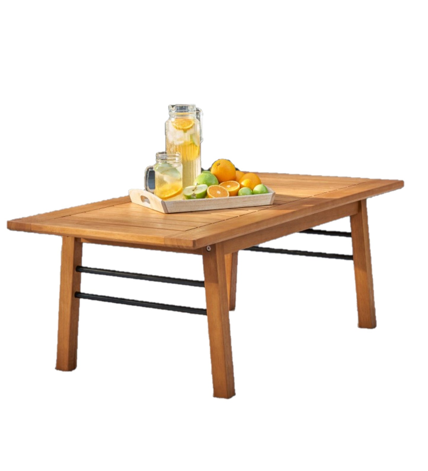 HomeRoots Natural Wood Rectangular Coffee Table With Metal Base