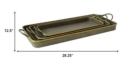 HomeRoots Nesting Galvanized Metal And Gold Serving Trays in Set of 3
