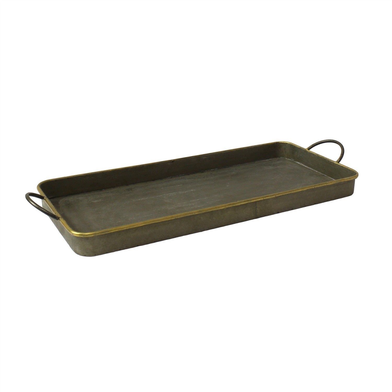 HomeRoots Nesting Galvanized Metal And Gold Serving Trays in Set of 3