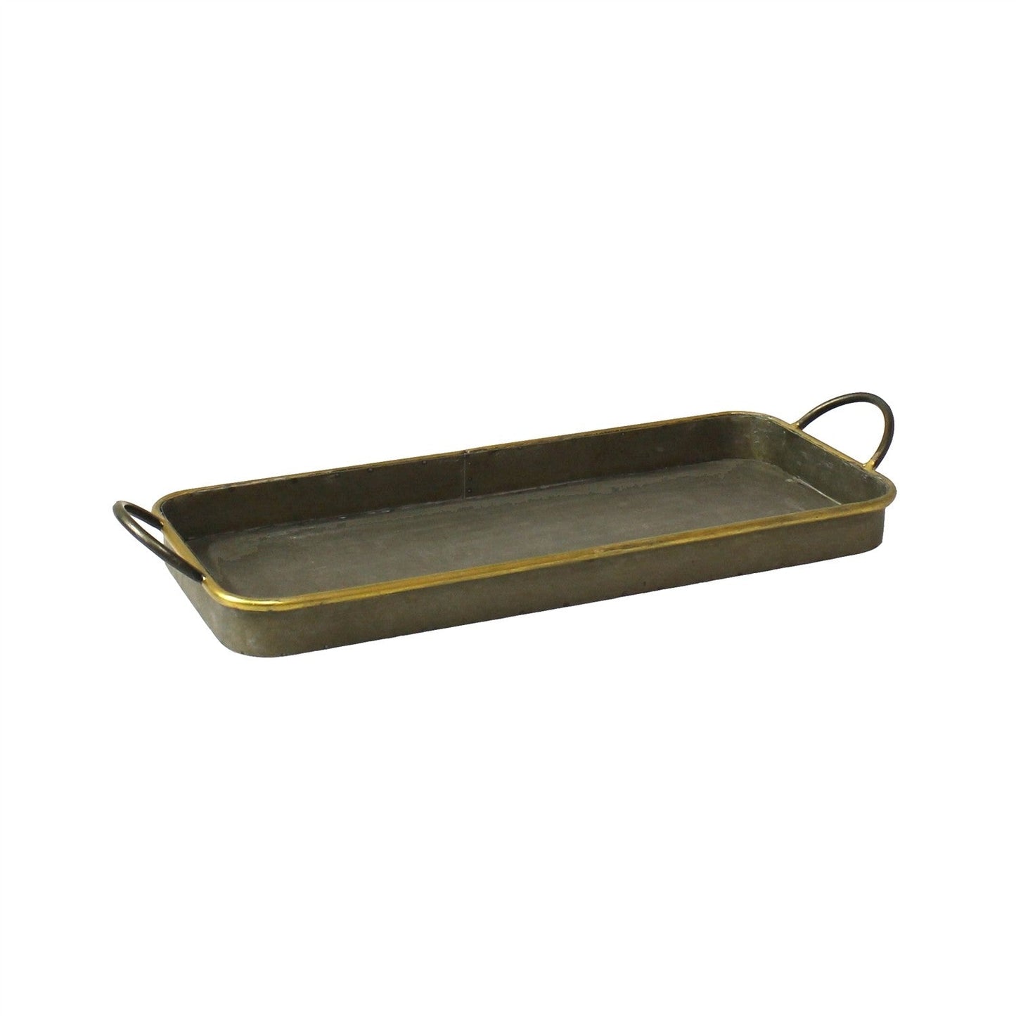 HomeRoots Nesting Galvanized Metal And Gold Serving Trays in Set of 3