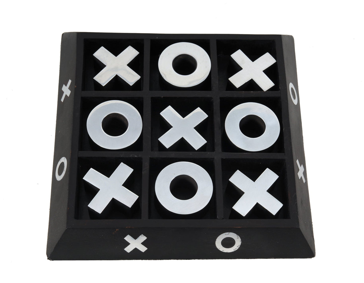 HomeRoots Nickel and Dark Wood Tic Tac Toe Game Sculpture