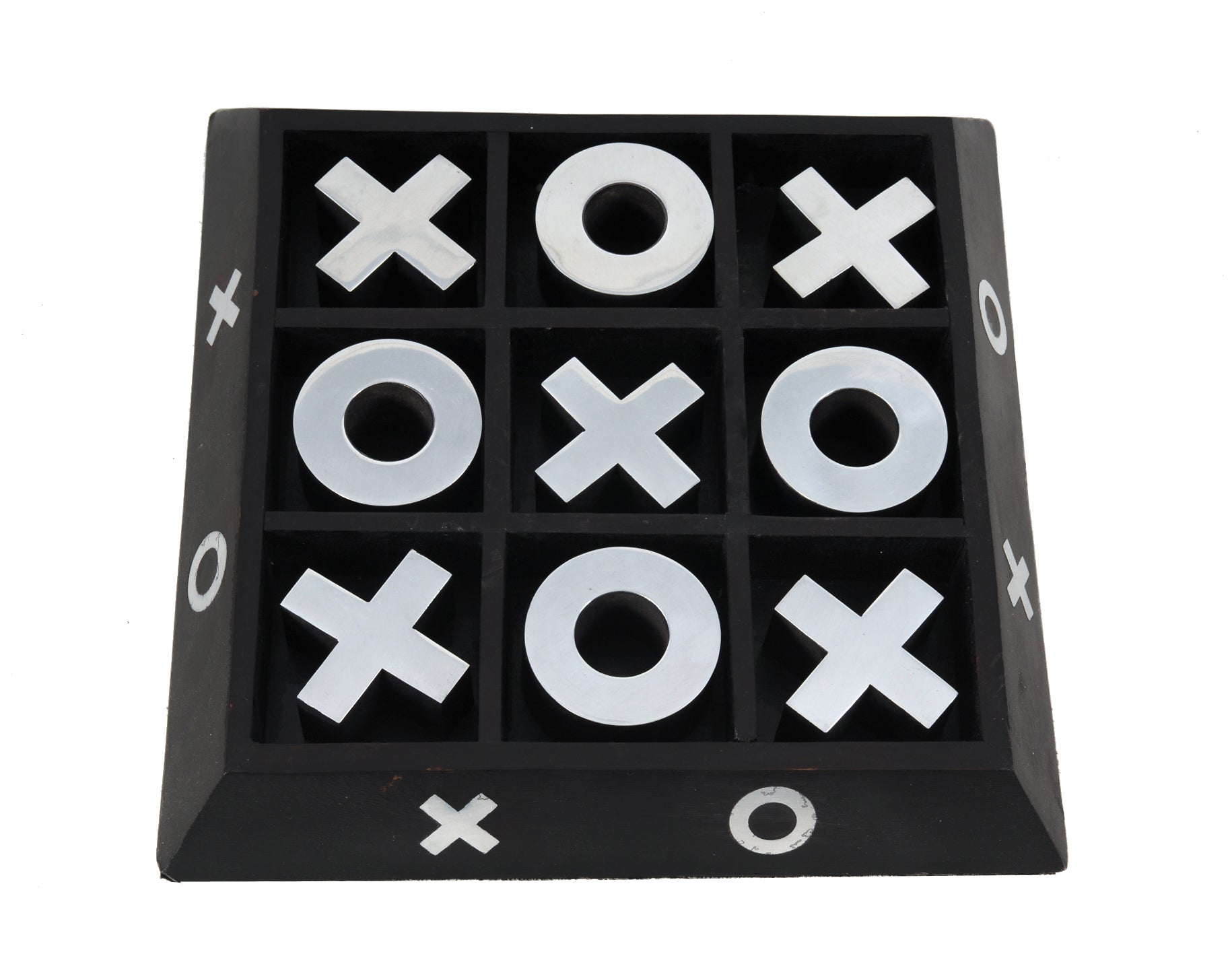 HomeRoots Nickel and Dark Wood Tic Tac Toe Game Sculpture