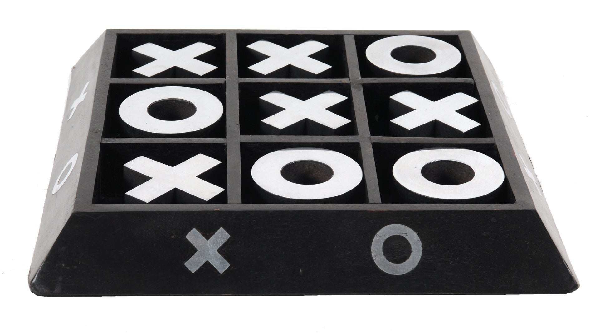 HomeRoots Nickel and Dark Wood Tic Tac Toe Game Sculpture