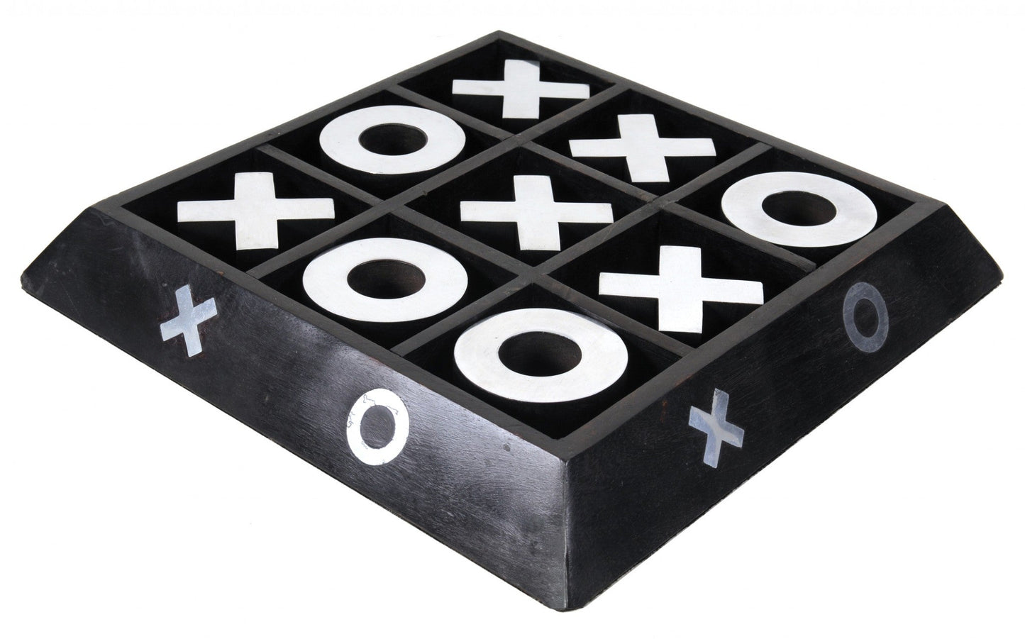 HomeRoots Nickel and Dark Wood Tic Tac Toe Game Sculpture