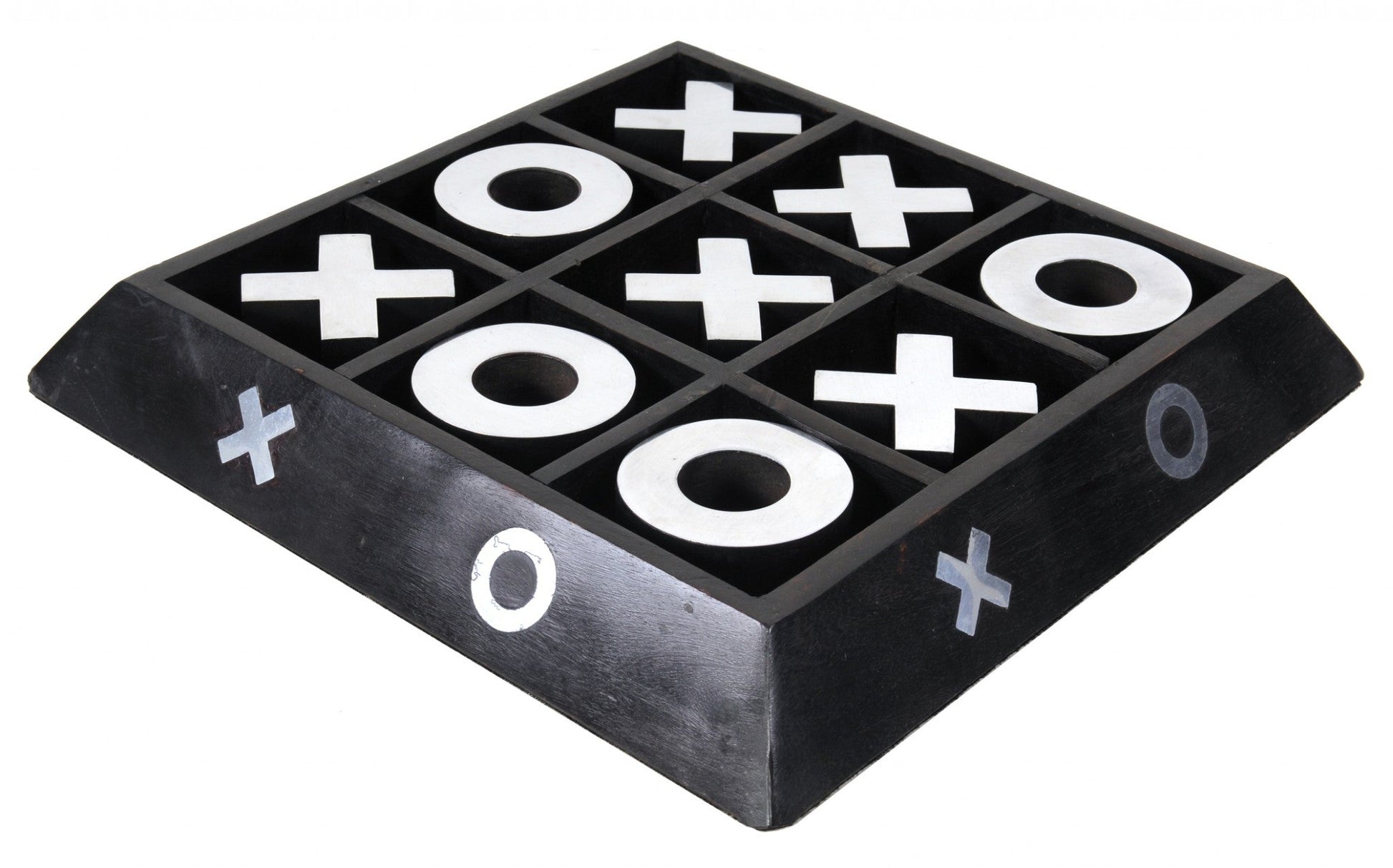 HomeRoots Nickel and Dark Wood Tic Tac Toe Game Sculpture