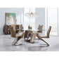 HomeRoots Oak And Walnut 2 Toned Geometrical Base With Glass Top Dining Table