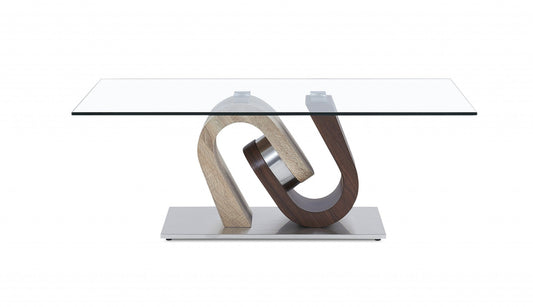 HomeRoots Oak and Walnut Ultra modern Glass top Coffee Table