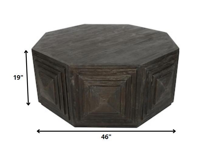 HomeRoots Octagonal Coffee Table in Deep Brown Finish