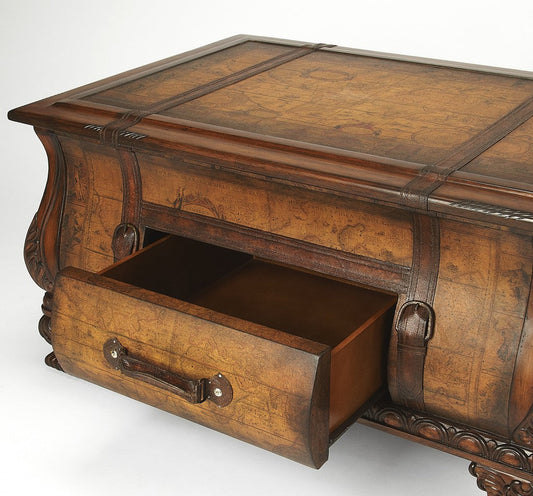 HomeRoots Old World Vintage Style Map Bombe Coffee Table