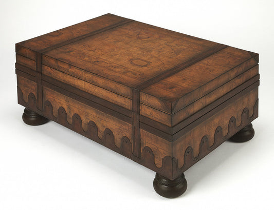 HomeRoots Old World Vintage Style Map Coffee Table in Brown Finish